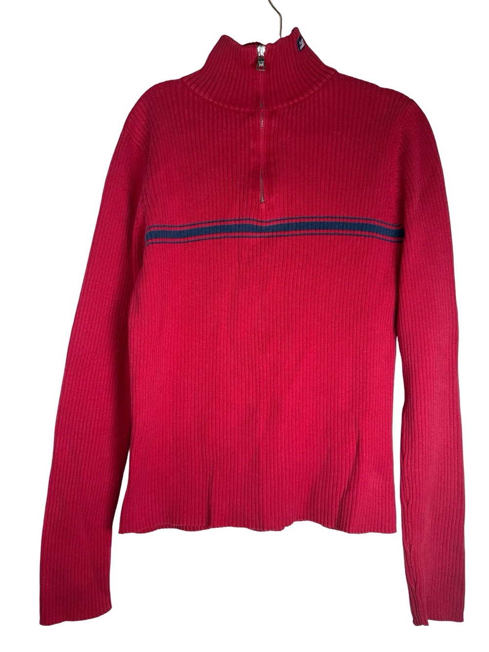 Polo Ralph Lauren Vintage Cotton Red Ribbed Sweater Quarter Zip